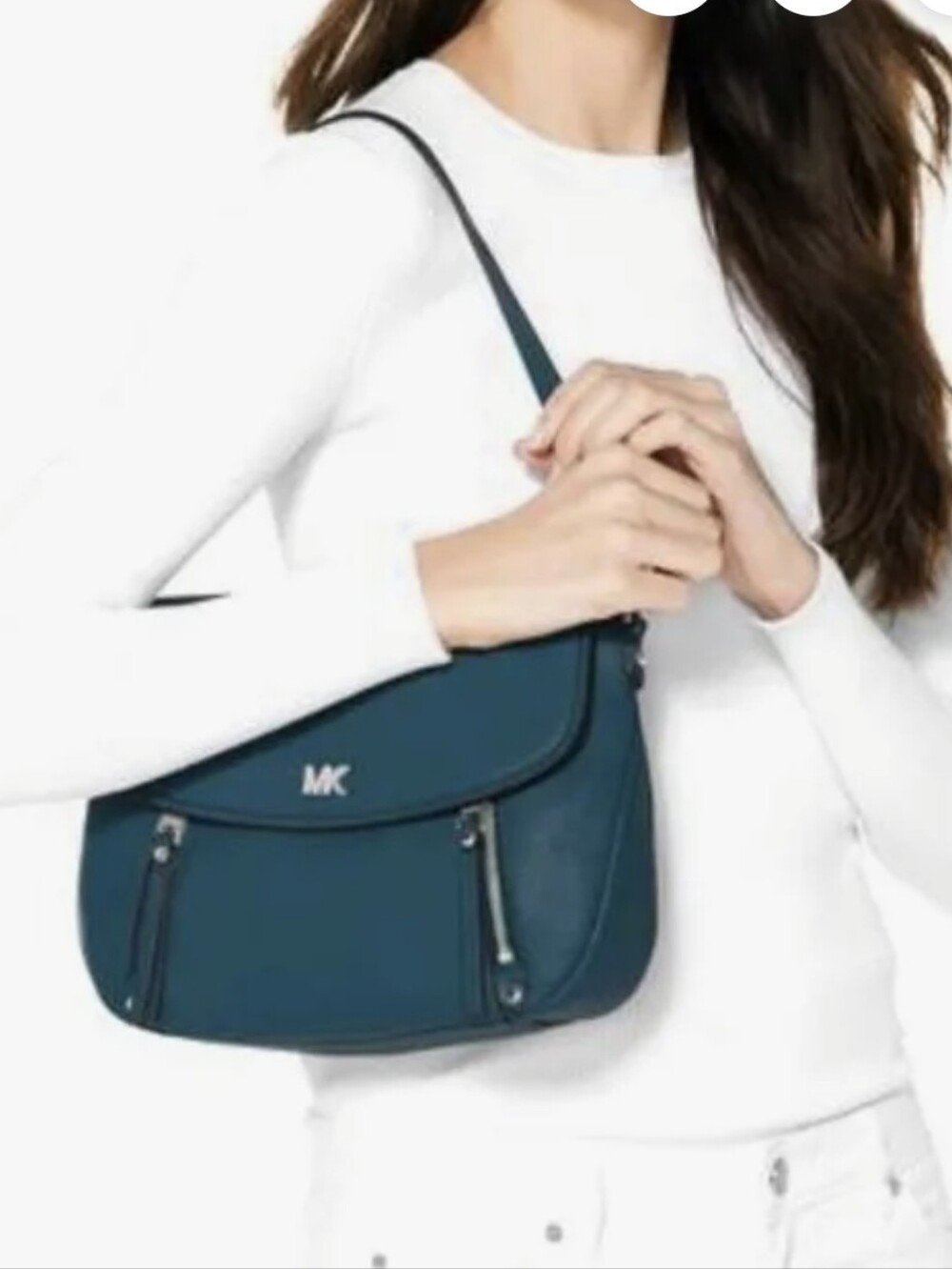 MICHAEL KORS Evie Luxe Teal Pebble Leather Flap Shoulder Bag Crossbody NWT